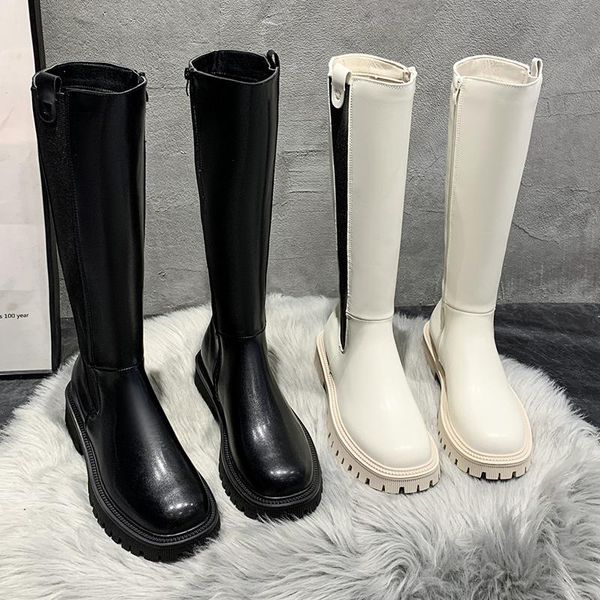 

boots lolita female shoes boots-women round toe ladies 2021 rubber mid calf low white autumn slip-on hoof heels cotton fabric f, Black