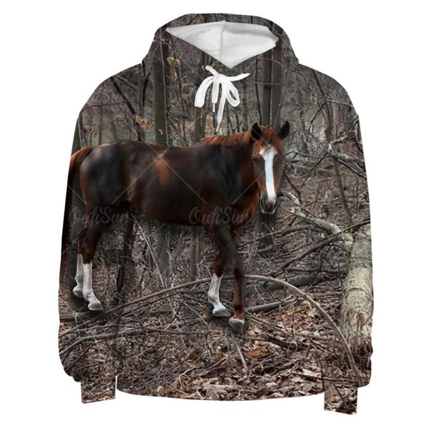 

men's hoodies & sweatshirts horse squirrel brown bear bird duck deer lion eagle animal 3d printed hoodie streetwear boys and girls, Black