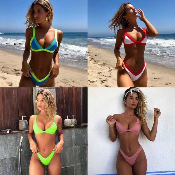 

2021 swimsuit women's high waist stitched bikini suit swimsuit, White;black