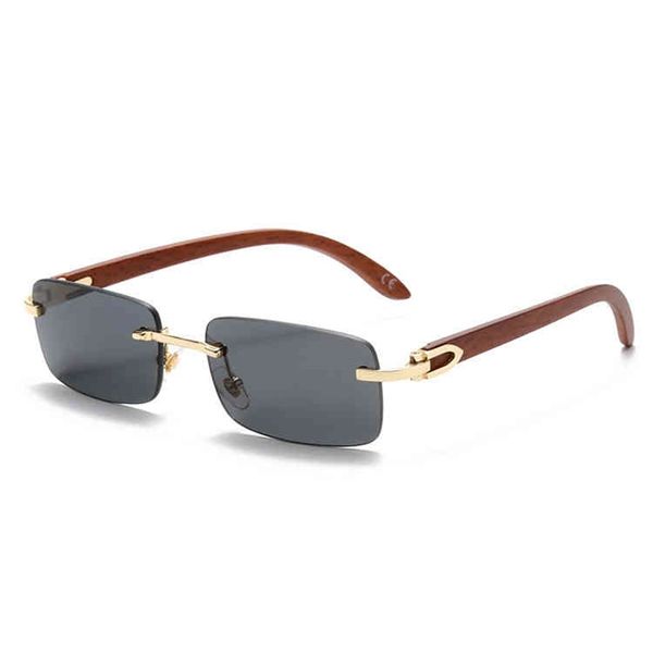 

70% off clearance online new card trend wood leg frameless women's ocean film trimming square sunglasses men's optical glasses, White;black