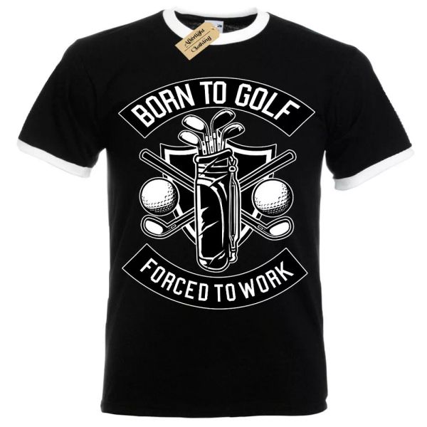 

nacida golf forced to work camiseta hombre ringer, White;black