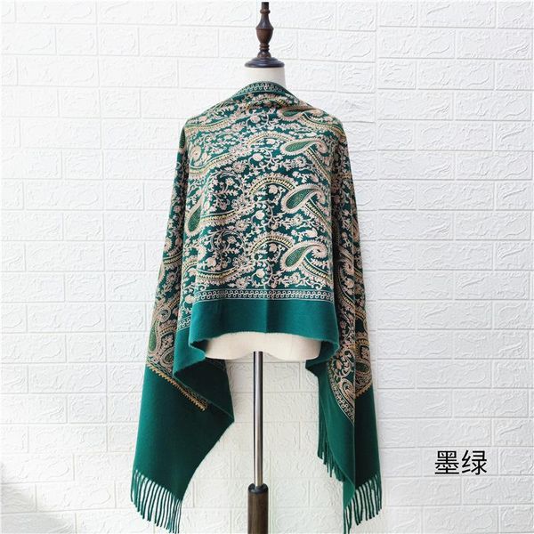 

scarves paisley flowers embroidery cashmere scarf women winter pashmina tassel shawl elegant ladies thicken warm blanket wraps, Blue;gray