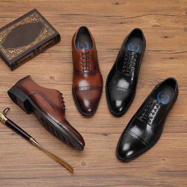 

british leather three joint men's busins drs shoes handmade cowhide carved oxford, Black