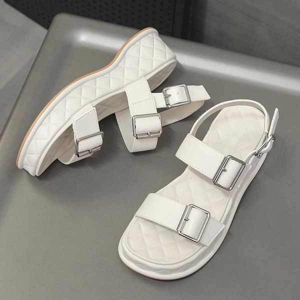 

simple double buckle wedges shoes women summer ankle strap platform roman casual sandals woman non slip white black sandalias
