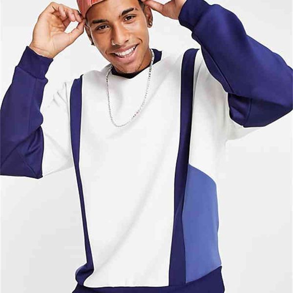 

american new 2021 color block fashion brand men's autumn long sve round neck sports pullover sweater, Black