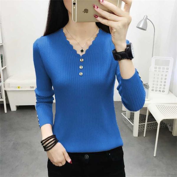 

v neck buttons solid sweaters pullover women autumn winter casual long sleeve knitted ladies bodycon jumper large size 211007, White;black