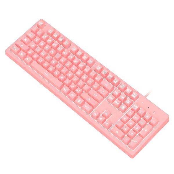 

pink keyboard white backlit lighting effect ergonomic usb wired mechanical feel membrane computer for pc keyboards