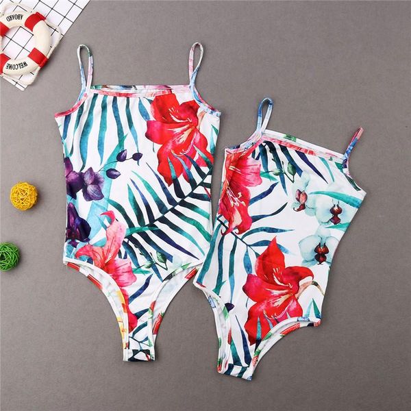 

one-piece suits novelty brazilian 2021 kids mother daughter bikinis one piece swimsuit beachwear family match floral strapless unpadded holi