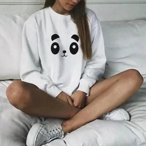 

women's hoodies & sweatshirts winter fashion women panda print cute pullovers long sleeve casual white kawaii pure cotton grunge tumblr, Black
