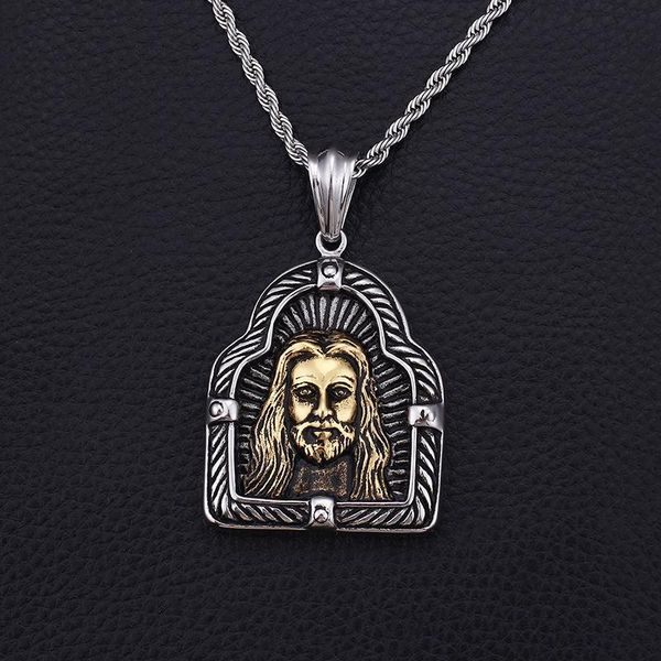 

pendant necklaces men's classic christian carved golden jesus portrait amulet hip hop rock prayer necklace, Silver