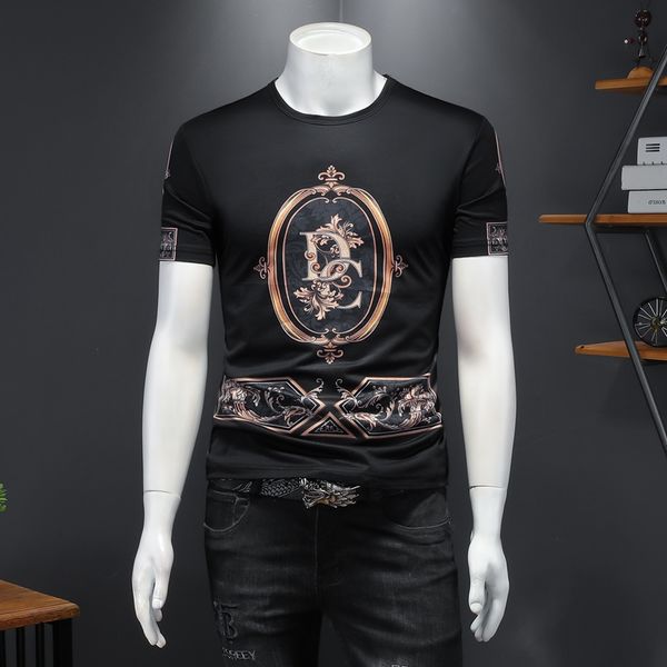 

men's black tide brand printed t-shirts slim chinese style round neck short sleeves 2022 summer all-match casual t-shirts stitching bo, White;black