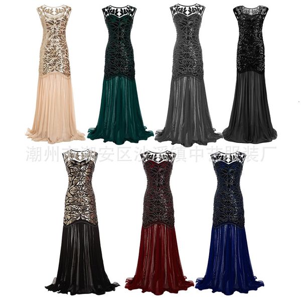 

luxury casual dresses autumn and winter large sequin banquet evening slim fitting women's long drs, Black;gray