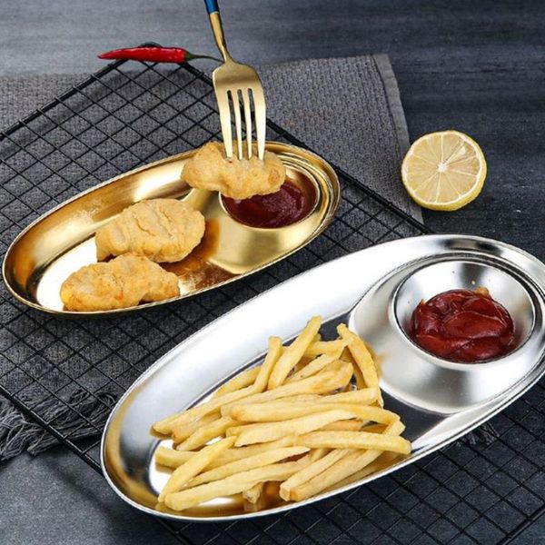 

dishes & plates 1pc stainless steel oval plate kitchen utensil sushi sauce dish barbecue tray shallow