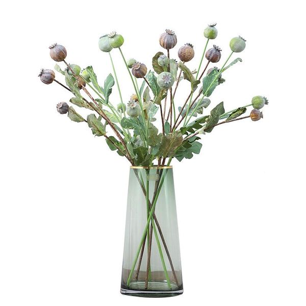 

heads artificial poppy fruit branch with green leaves flowers for home garden wedding decoration fake plants decorative & wreaths