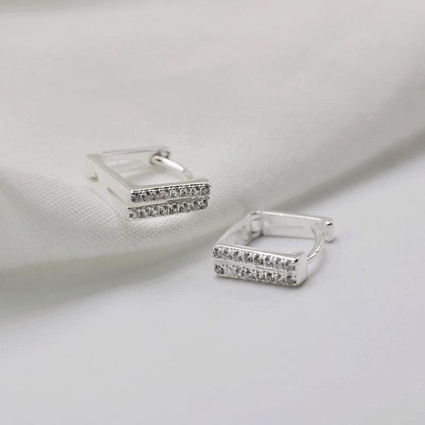 

stud s925 sterling silver square earrings simple style wild personality hollow flashing diamond, Golden;silver