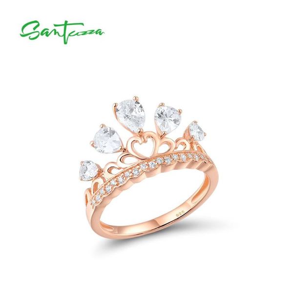 

cluster rings santuzza silver ring for women pure 925 sterling rose gold color imperial crown wedding engagement anillos fine jewelry, Golden;silver