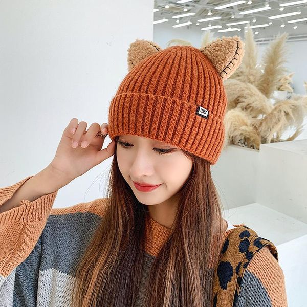

beanie/skull caps cute hat with ears warm women knitted winter cat skullies woman outdoor beanies panama lady cap, Blue;gray