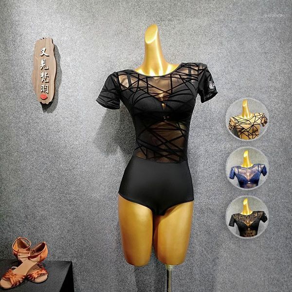 

stage wear latin dance jumpsuit female shirt body suit exercise clothes, Black;red