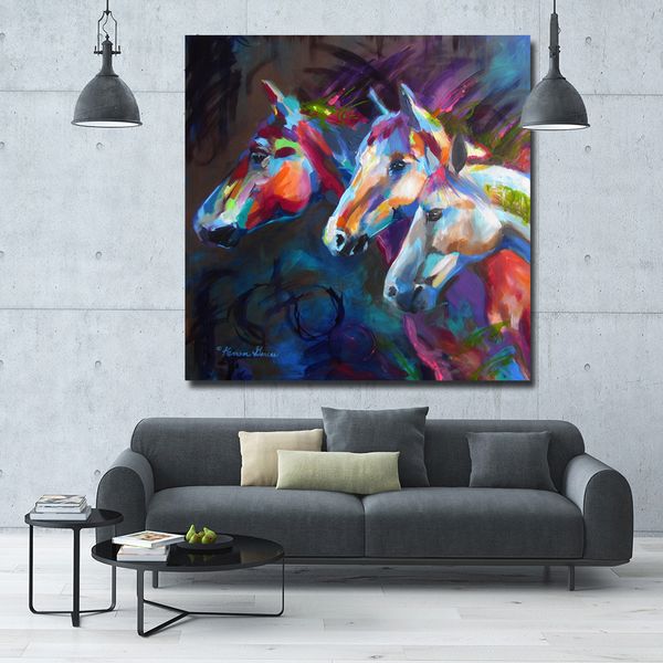

canvas painting art prints animal three colorful abstact horse head wall art pictures decorative home decor paintings for living