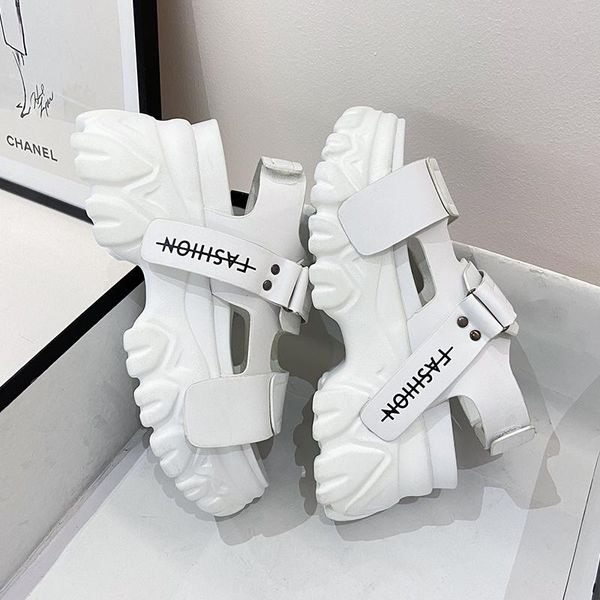 

sandals platform women 2021 summer fashion hook & loop wedges ladies shoes chunky woman sport beach sandalias de mujeres, Black
