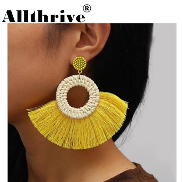 

dangle & chandelier fashion rattan knit big sector tassel earrings bohemia long drop for women jewelry gifts oorbellen pendiente, Silver