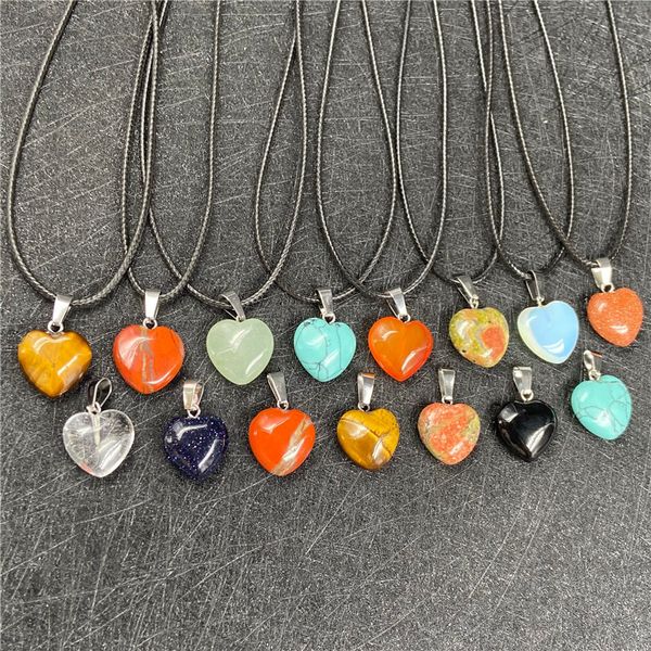 

natural stone irregular heart shape pendant necklace lots quartz healing crystal rope chain collar for women fashion jewelry, Silver