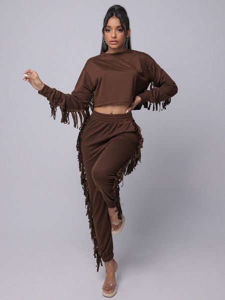

sxy solid fringe trim crop pullover f5mb#, White;black