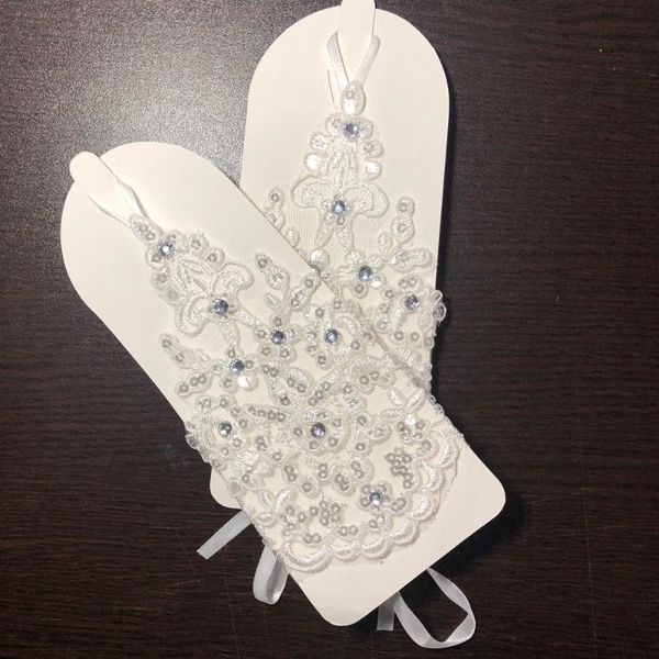 

bridal gloves store promotion real pictures ivory floral applique with beaded sequins short, White