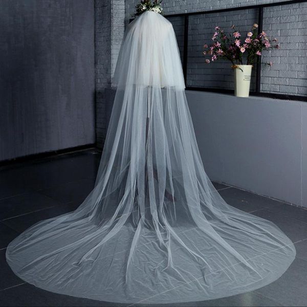 

bridal veils 2021 long veil white/ivory wedding simple with comb cathedral one-layer face covered 3x3meter, Black