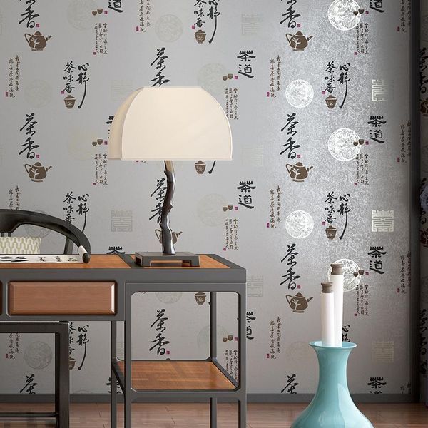 

wallpapers calligraphy style coffee grey chinese tea house wallpaper mural non woven wall paper for living room el walls