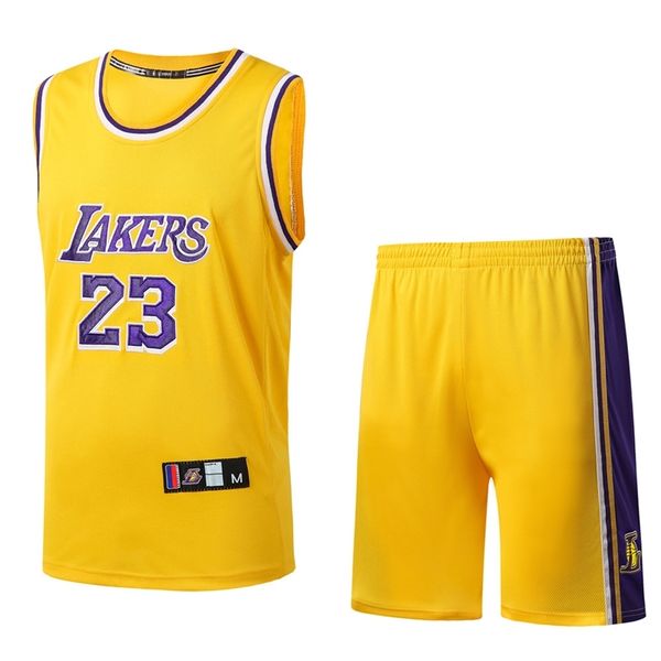 

lakers no.23 james jersey men's round neck basketball shirt embroidered suit white purple, Gray