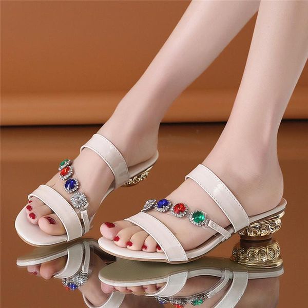

slippers women flat summer open toe crystal non slip ladies slides outside narrow band fashion on female shoes, Black