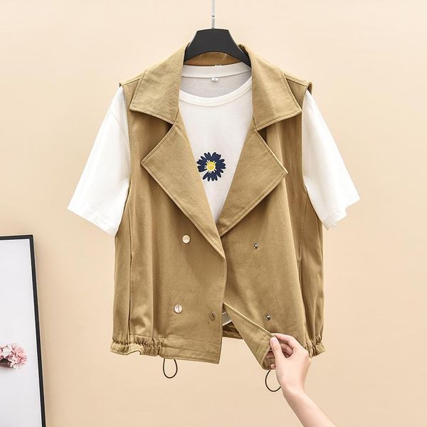 

women's vests denim vest women autumn trend ins suit lapel female short jackets casual loose tooling waistcoat, Black;white