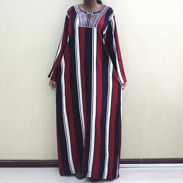 

ethnic clothing plus size for women african maxi dress multicolored stripe print 100% cotton long sleeves elegant robe, Red