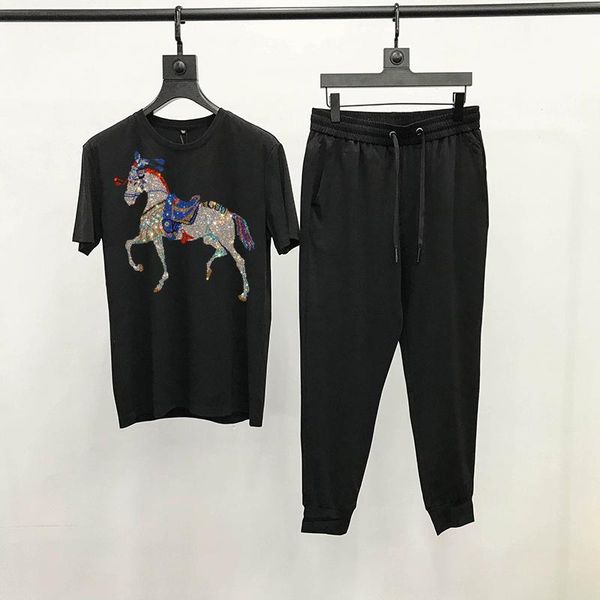 

men's tracksuits luxury 2021 technology animal rhinestone pattern t-shirt fashion youth design sets tracksuit trend short sleeve, Gray