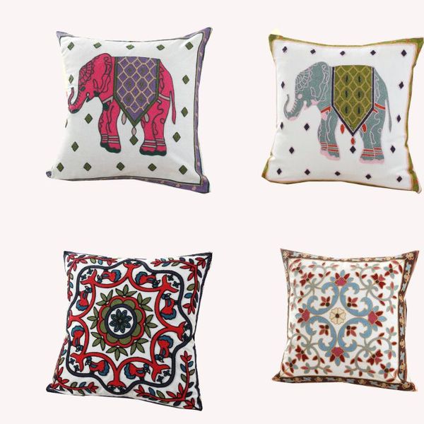 

cushion/decorative pillow elephant embroidered sofa cushion cover flower throw cotton boho style decorative case 45x45cm