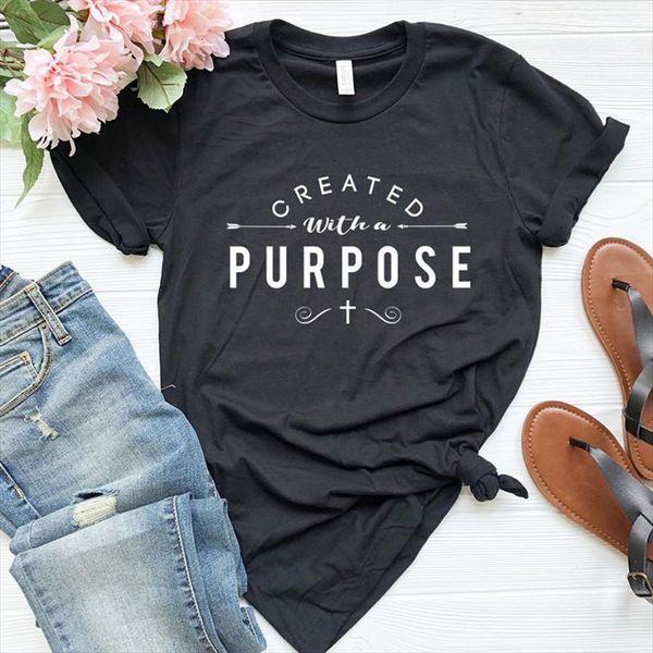 

Created With A Purpose Cross Men T Shirt Casual And Women Christian Faith Tee Femme Tumblr Grunge Short Sleeve Top, White;black