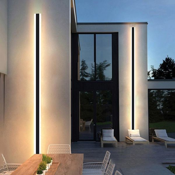 

modern long strip led wall light outdoor waterproof ip65 aluminum lamp garden porch sconce 110v 220v luminaire lamps