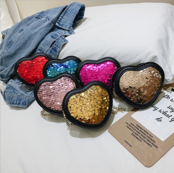 Sequins Bag Heart Mini Детская Сумочка Девочки Плечо Сумки Messenger Маленькая Монета Кошелек Детский Уолтовой Складки 6 Дизайн