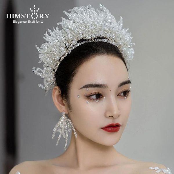 

hair clips & barrettes himstory luxury noiva handmade clear crystal beads wedding jewelry headbands tiara hairbands for bride accessories, Golden;silver