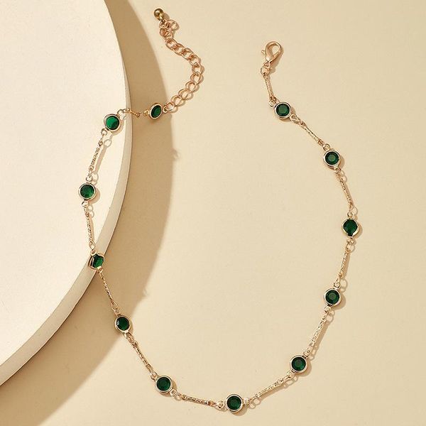 

chains 2021 tredny green rhinestone chain choker necklace for women gold color alloy metal handmade jewelry accessories collar, Silver