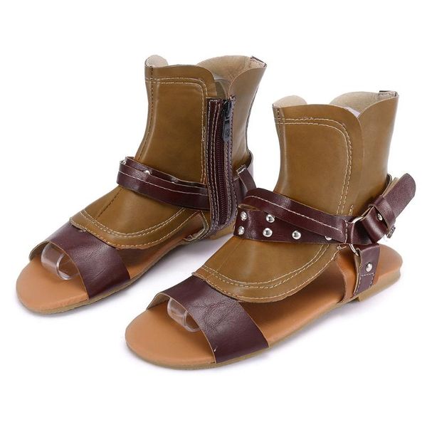 

women sandals leather soft matching roman belt buckle flat non-slip high-sandal summer shoes, Black