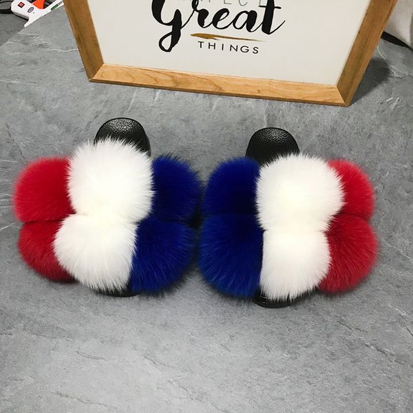 

big fuzzy fur stable quality soft jelly mixed color fur slides slippers, Black