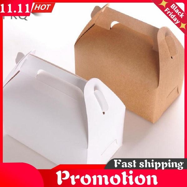 

20pcs wholesale kraft paper cake box with handle brown cupcake wedding cardboard boxes white mousse packaging gift wrap