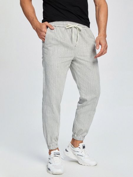 

men drawstring waist carrot pants y78m#, Black