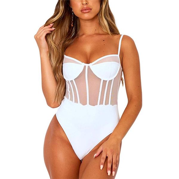 

women's jumpsuits & rompers fashion women ladies elegant lace up bodysuit sleeveless crop summer hollow mesh jumpsuit clothes, Black;white