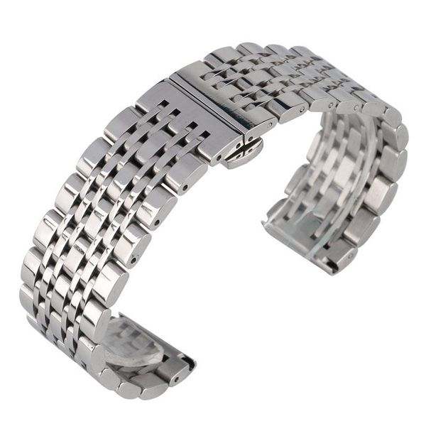 

watch bands 20mm 22mm 24mm watchband luxury silver stainless steel band strap with push button hidden clasp + 2 spring bars, Black;brown