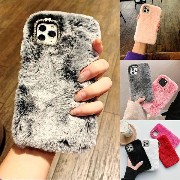 

luxury diamond plush fur case for iphone 11 12 13 pro max cases 12mini x xs max xr 7 8 plus phone cover shell