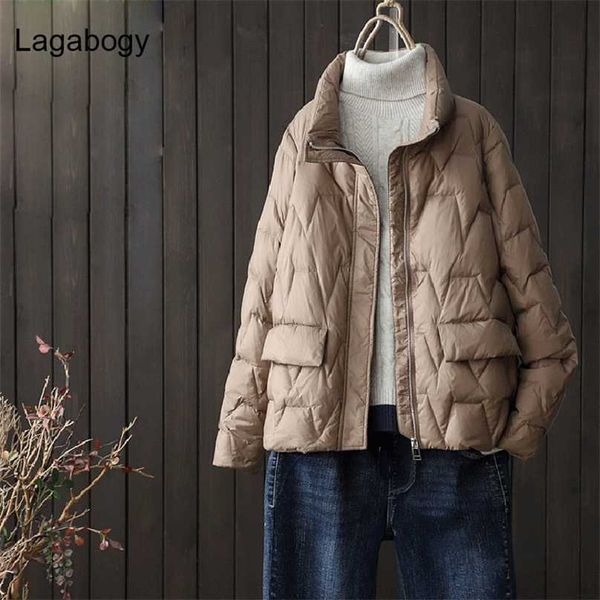 

lagabogy autumn winter coat women ultra light white duck down parka short loose puffer jacket female casual outwear 211018, Black