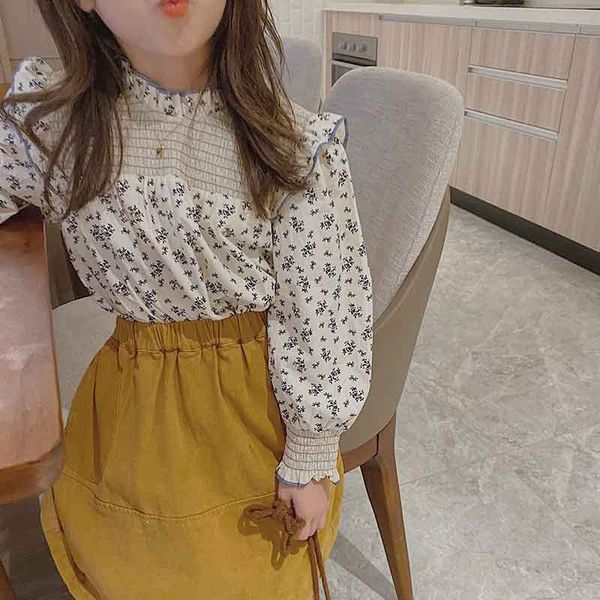 

autumn girls floral suit kids lace shirt + short skirt two-piece sets pastoral style of a lady 2-7 years old childrens clothing, White